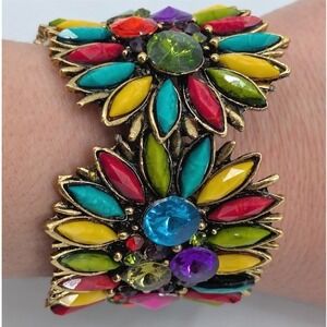 VTG Rainbow Floral Bracelet Bypass Hinged Bold Statement Mod Pop Art